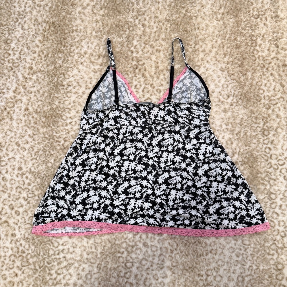 Rene Rofe Floral Lace Babydoll Chemise Top Womens M Coquette Vibe Black Pink Y2K - Picture 3 of 3